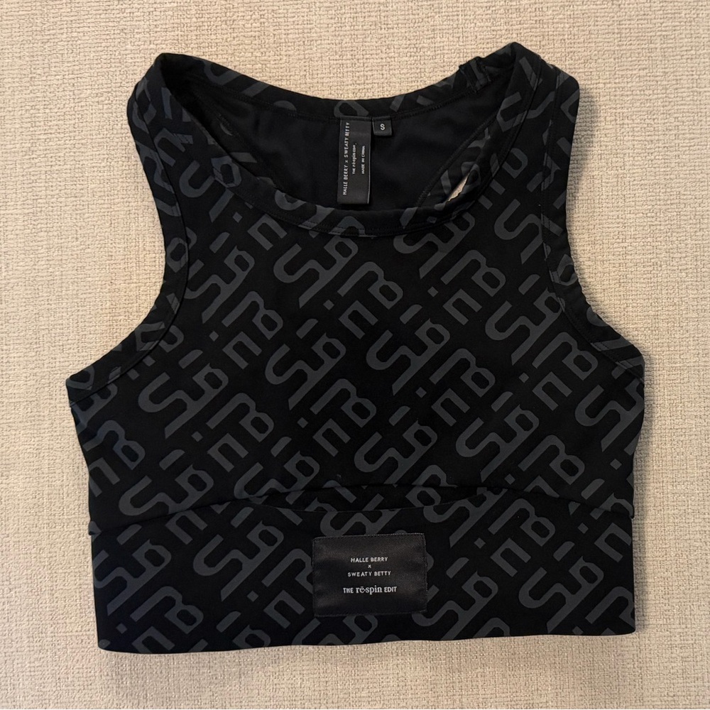 Halle Berry x Sweaty Betty crop top small black gray